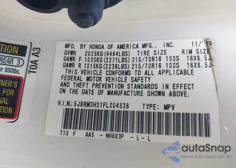 2015 Honda Cr-V Lx from USA, damaged, VIN 5J6RM3H31FL004538